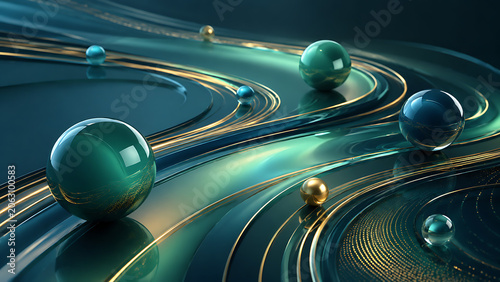 Business Splash Screen with Futuristic Glass Planets, Gold Orbits and Premium Technology Background