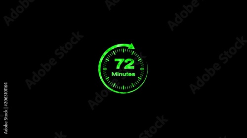72 Minute Countdown Timer Animation Circular Progress Clock Black Background