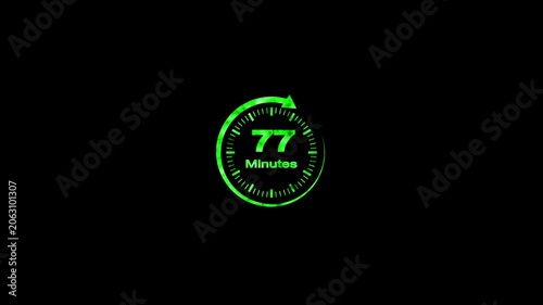 77 Minute Countdown Timer Animation Circular Progress Clock Black Background
