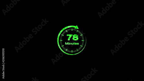 78 Minute Countdown Timer Animation Circular Progress Clock Black Background