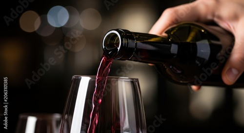 Red wine pouring slowly.