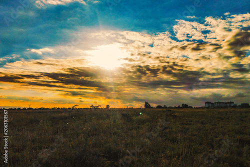 Beautiful Dramatic Sunset Over the Savannah Grasslands of Nairobi National Park, Kenya