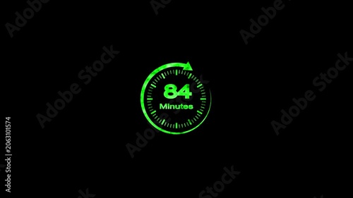 84 Minute Countdown Timer Animation Circular Progress Clock Black Background
