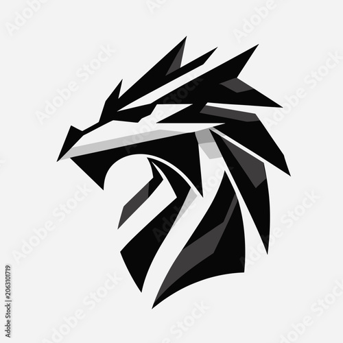 Abstract lion head logo design in black and white style