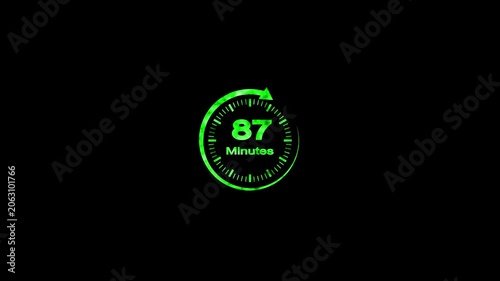 87 Minute Countdown Timer Animation Circular Progress Clock Black Background