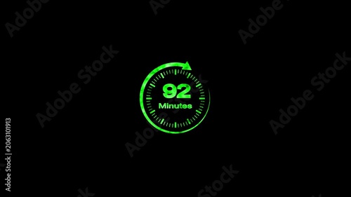 92 Minute Countdown Timer Animation Circular Progress Clock Black Background