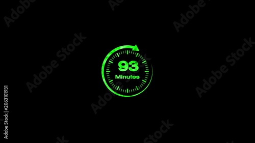 93 Minute Countdown Timer Animation Circular Progress Clock Black Background