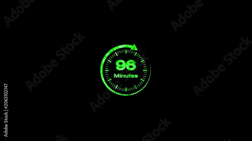 96 Minute Countdown Timer Animation Circular Progress Clock Black Background