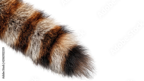 Fluffy raccoon tail with distinctive black and brown rings isolated on transparent background