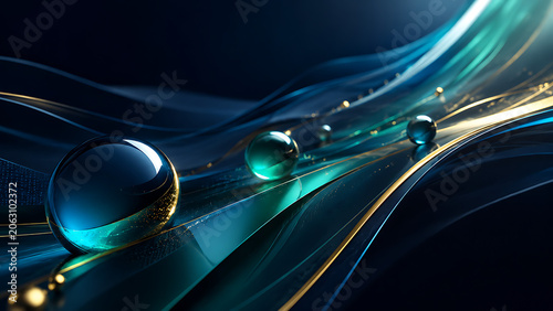 Business Splash Screen with Emerald Liquid Glass Waves and Gold Lines Premium Background