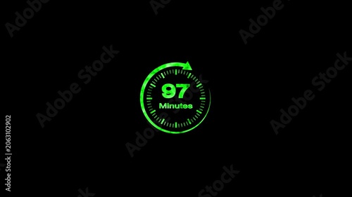 97 Minute Countdown Timer Animation Circular Progress Clock Black Background