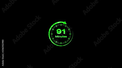 91 Minute Countdown Timer Animation Circular Progress Clock Black Background