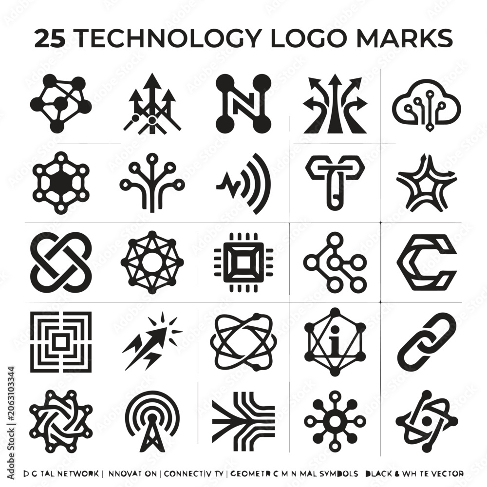 Fototapeta premium 25 professional technology logo marks for digital networks with technology