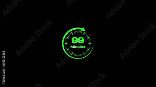 99 Minute Countdown Timer Animation Circular Progress Clock Black Background
