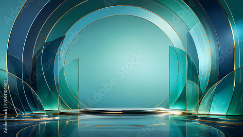 Business Splash Screen with Futuristic Glass Stage, Neon Arches and Premium Technology Background