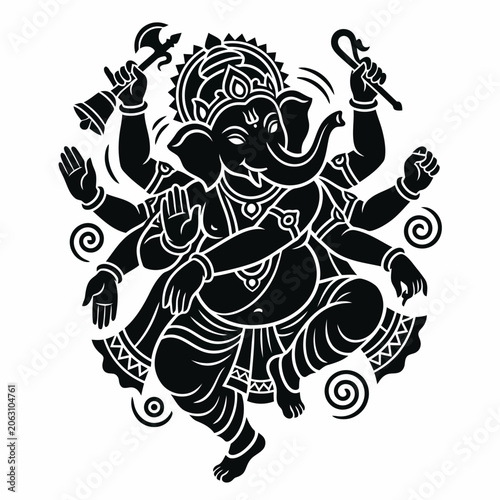 Hindu deity Ganesha black silhouette illustration.