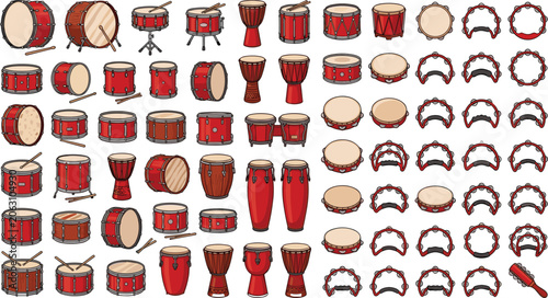 Fotografie Percussion Musical Instruments Collection Featuring Drums, Congas, Bongos, Djemb