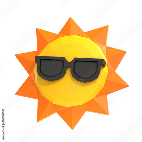 Low Poly Cool Summer Sun with Black Sunglasses Illustration