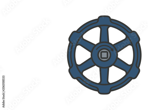Blue Valve Handle Wheel with Rotation Arrow, Industrial or Plumbing Control Icon