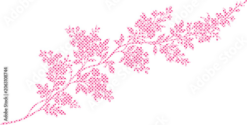 Obraz na plátně Delicate pink cross-stitch floral branch, intricate embroidered spring flower de