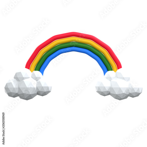 Low Poly Colorful Rainbow with Two Clouds Weather Illustration