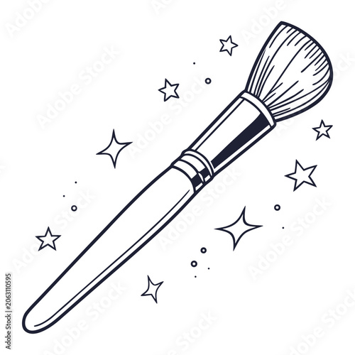 Cosmetic makeup brush with sparkling stars icon illustration beauty product cosmetic illustration accessory