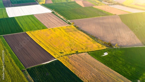 Aerial view of colorful agricultural fields