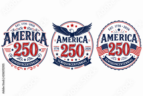 Set of america 250 semiquincentennial badges and emblems