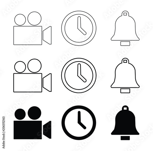 Video media streaming and notification alert outline icon set