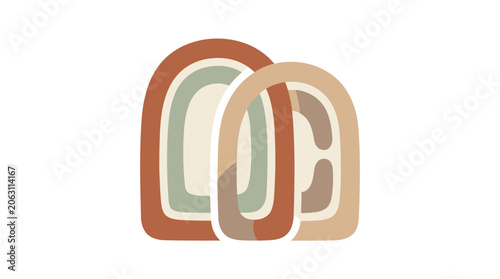 Boho Rainbow Arch Abstract Shapes, Neutral Earth Tones, Minimalist Design