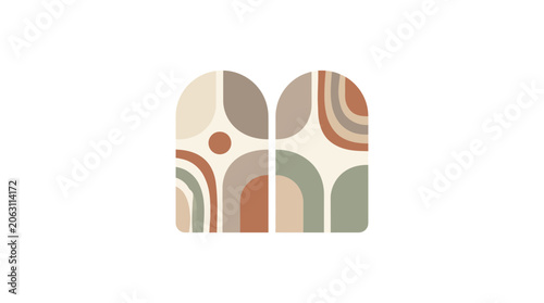 Abstract Mid Century Modern Geometric Shapes with Earthy Tones