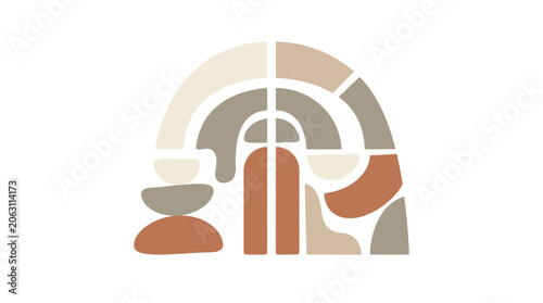 Boho Rainbow Abstract Shapes, Neutral Earth Tones, Mid Century Modern Art