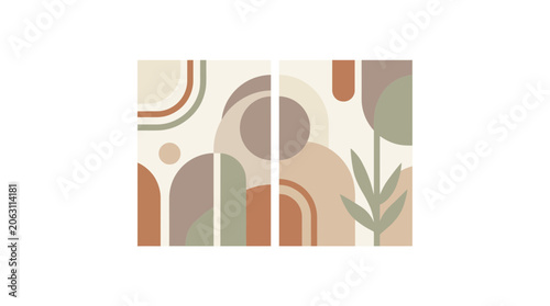 Boho Abstract Art Print: Mid Century Modern Geometric Shapes, Pastel Colors