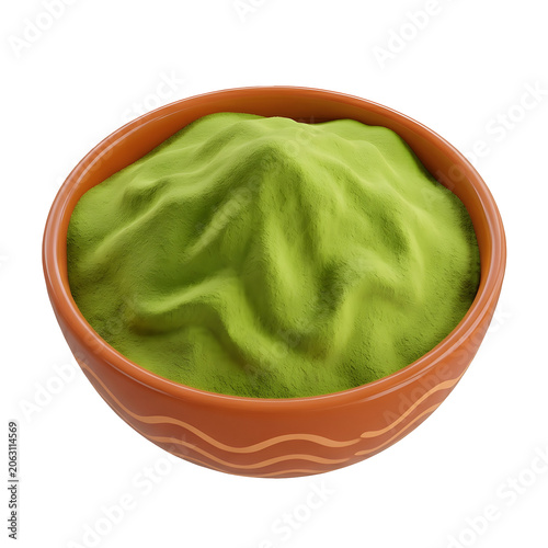 Matcha Powder in Ceramic Bowl, 3D Render
