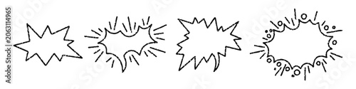 Rough crayon starburst speech bubbles and comic bursts set.