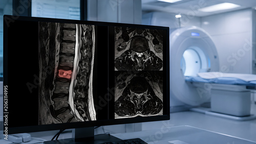 Spine Vertebral Fracture MRI Radiology Image With Localized Marrow Edema in Hospital Diagnostic Imaging Room
