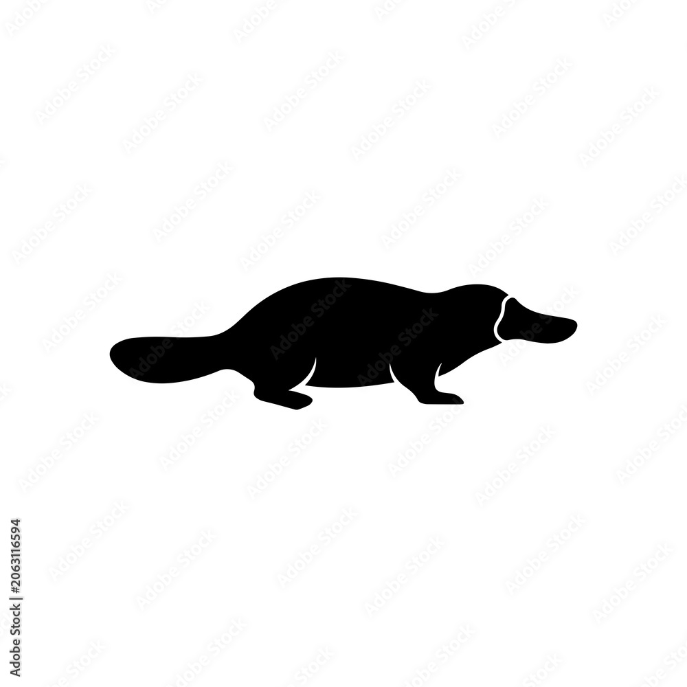 Fototapeta premium Minimalist platypus silhouette icon vector illustration with semi aquatic