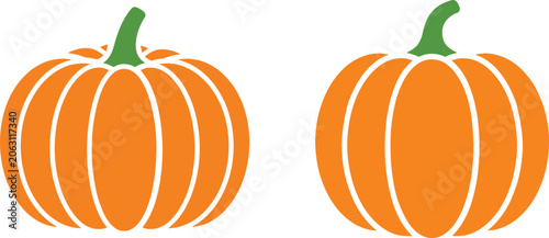 Vászonkép Orange halloween pumpkins with green stems icon and symbol set