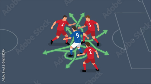 Tableau sur toile Striker Escaping Defensive Pressure Using Tactical Movement Soccer Vector