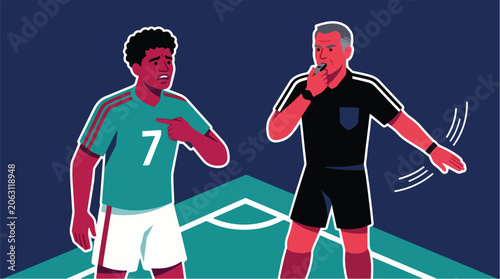 Schilderij op canvas Soccer Player Appealing for Handball While Referee Waves Play On Vector
