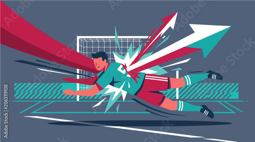Foto Defender Making Last Ditch Shot Block During Football Match Vector