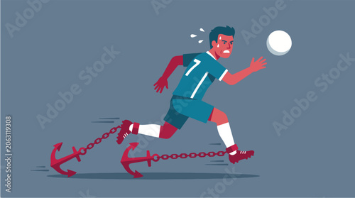 Football Player Fighting Fatigue and Physical Exhaustion Concept Vector