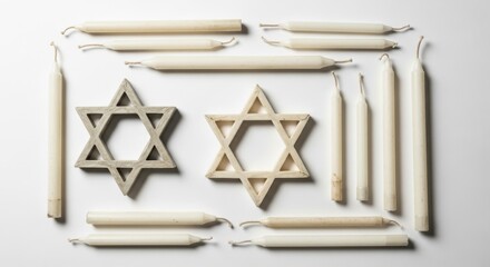 Hanukkah Menorah Star of David Candles Flat Lay - Jewish Holiday Celebration