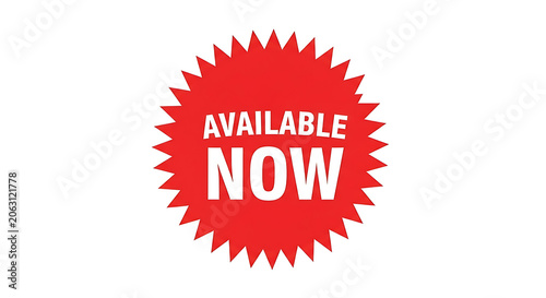 Red available now badge with explosion effect