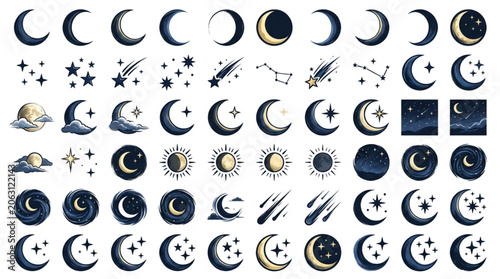 Bild auf Leinwand Celestial Moon Phases and Star Illustrations Collection.