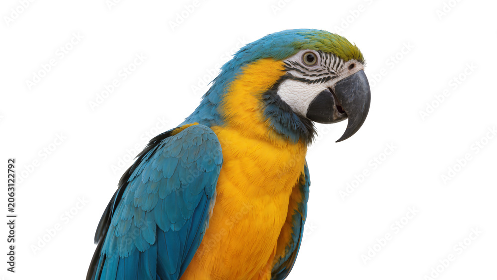 Fototapeta premium Blue and yellow macaw parrot bird with vibrant feathers
