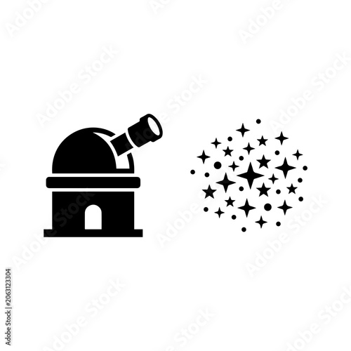 Astronomical observatory and star burst icon with observatory, telescope