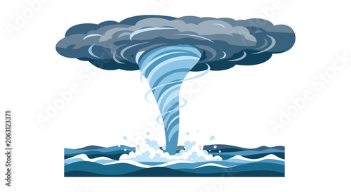Photos Detailed vector illustration of a swirling waterspout over ocean waves presented