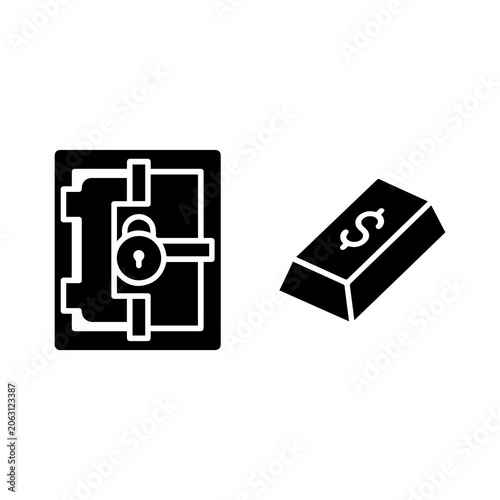 Security vault lock and gold bar with dollar sign icon set security investment
