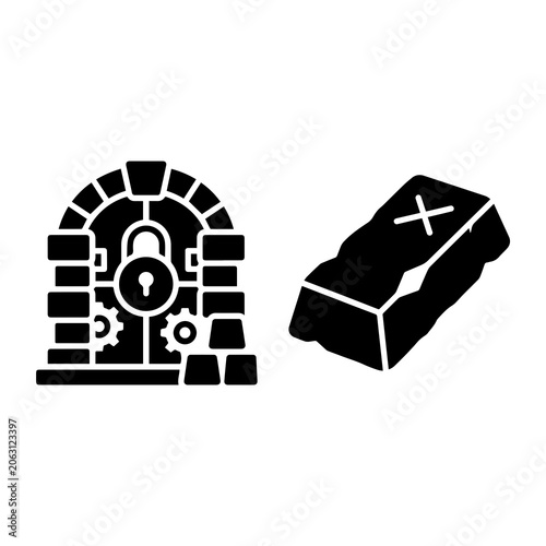 Vault door lock with gears and gold bar stack icon graphics treasure security